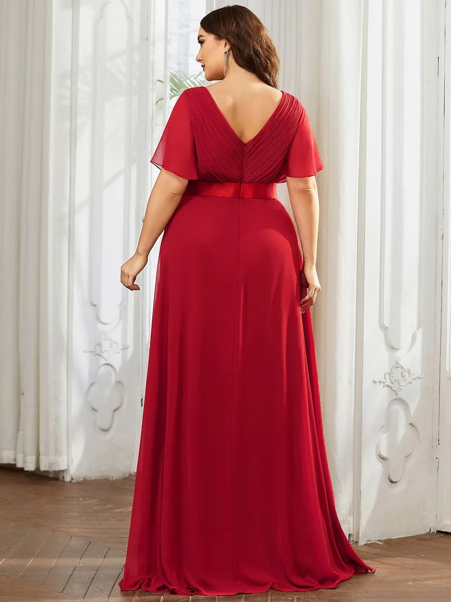 Monica | Plus Size Simple Empire Waist Flutter Sleeve Evening Dress