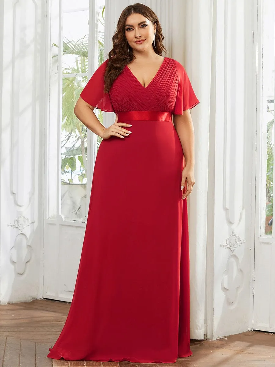 Monica | Plus Size Simple Empire Waist Flutter Sleeve Evening Dress