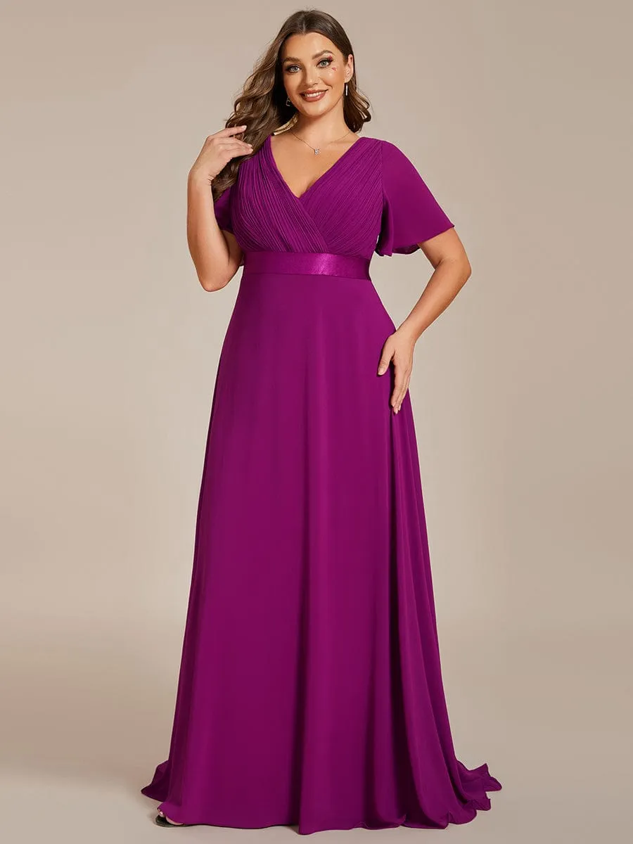 Monica | Plus Size Simple Empire Waist Flutter Sleeve Evening Dress