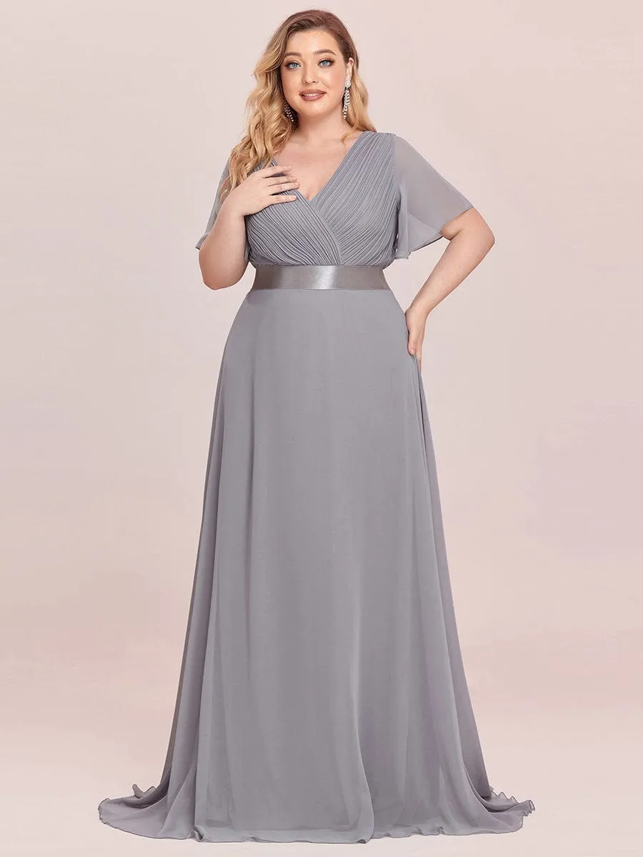 Monica | Plus Size Simple Empire Waist Flutter Sleeve Evening Dress