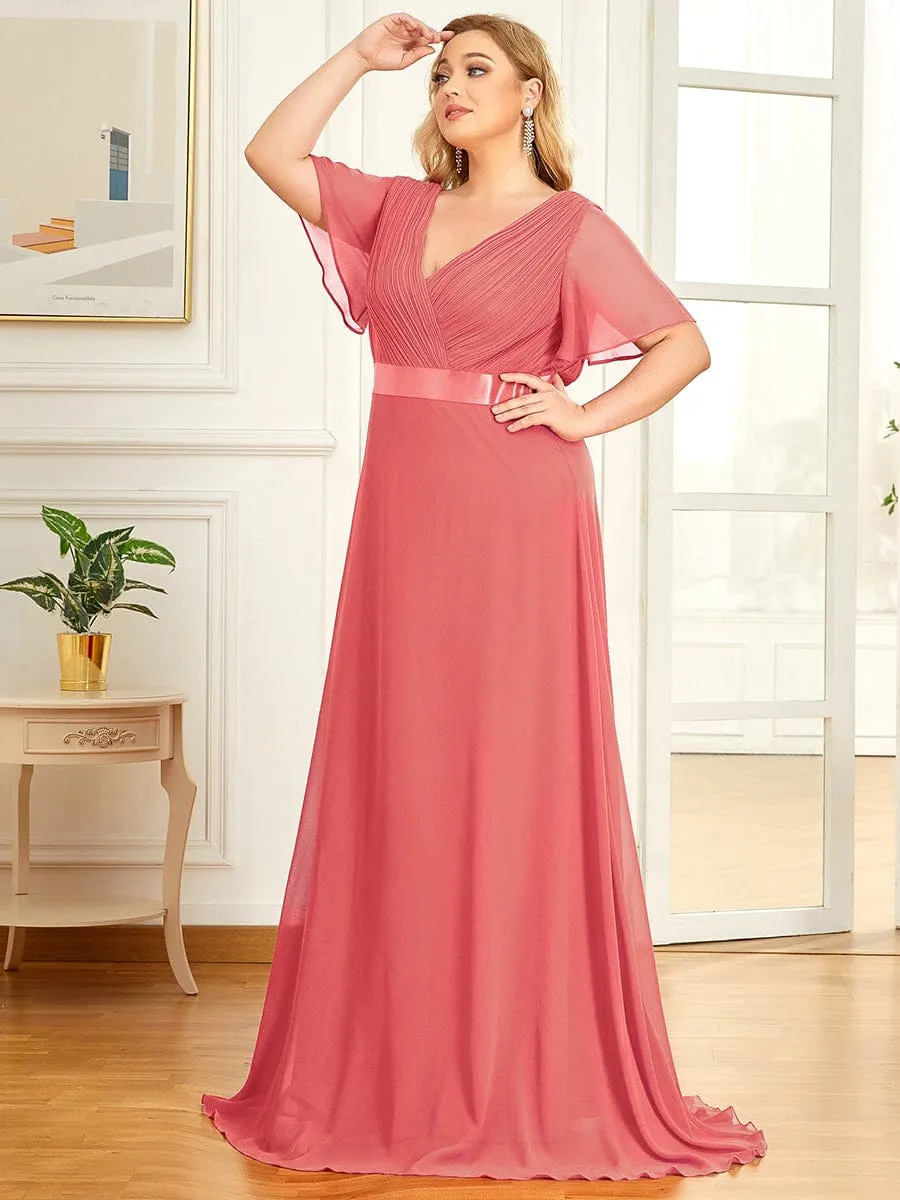 Monica | Plus Size Simple Empire Waist Flutter Sleeve Evening Dress