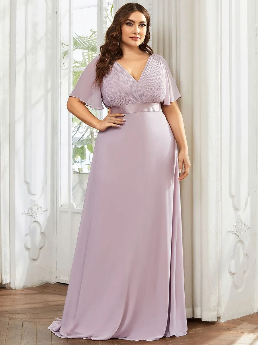 Monica | Plus Size Simple Empire Waist Flutter Sleeve Evening Dress