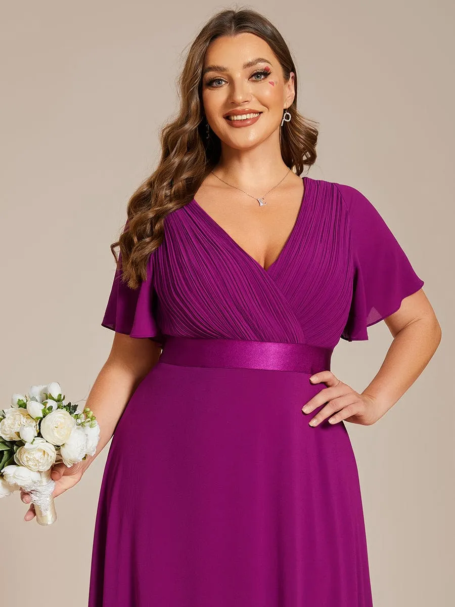 Monica | Plus Size Simple Empire Waist Flutter Sleeve Evening Dress