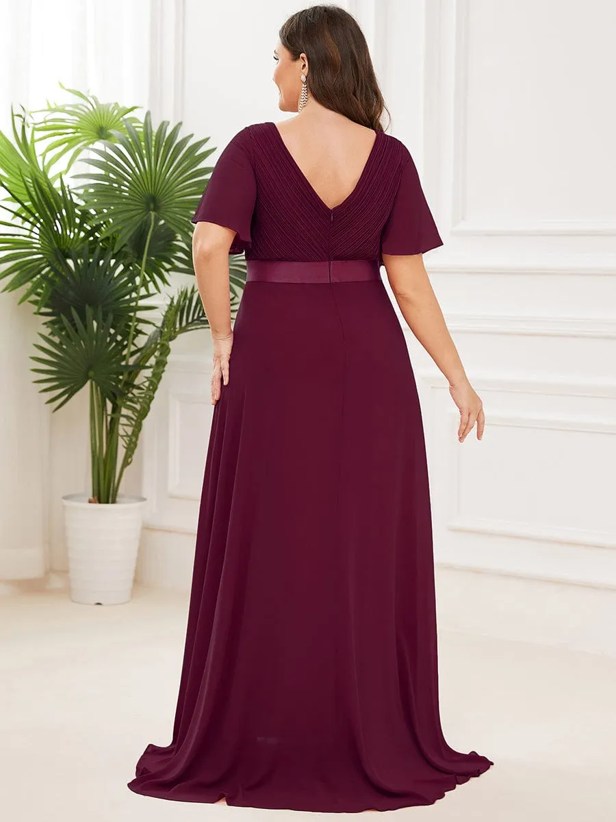 Monica | Plus Size Simple Empire Waist Flutter Sleeve Evening Dress