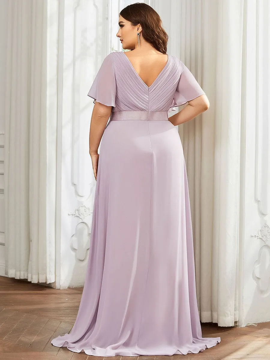 Monica | Plus Size Simple Empire Waist Flutter Sleeve Evening Dress