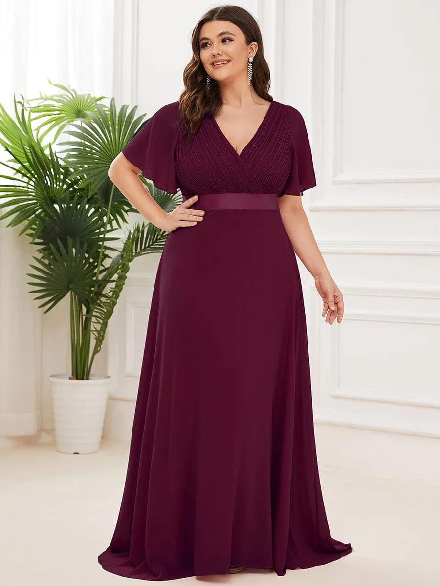 Monica | Plus Size Simple Empire Waist Flutter Sleeve Evening Dress