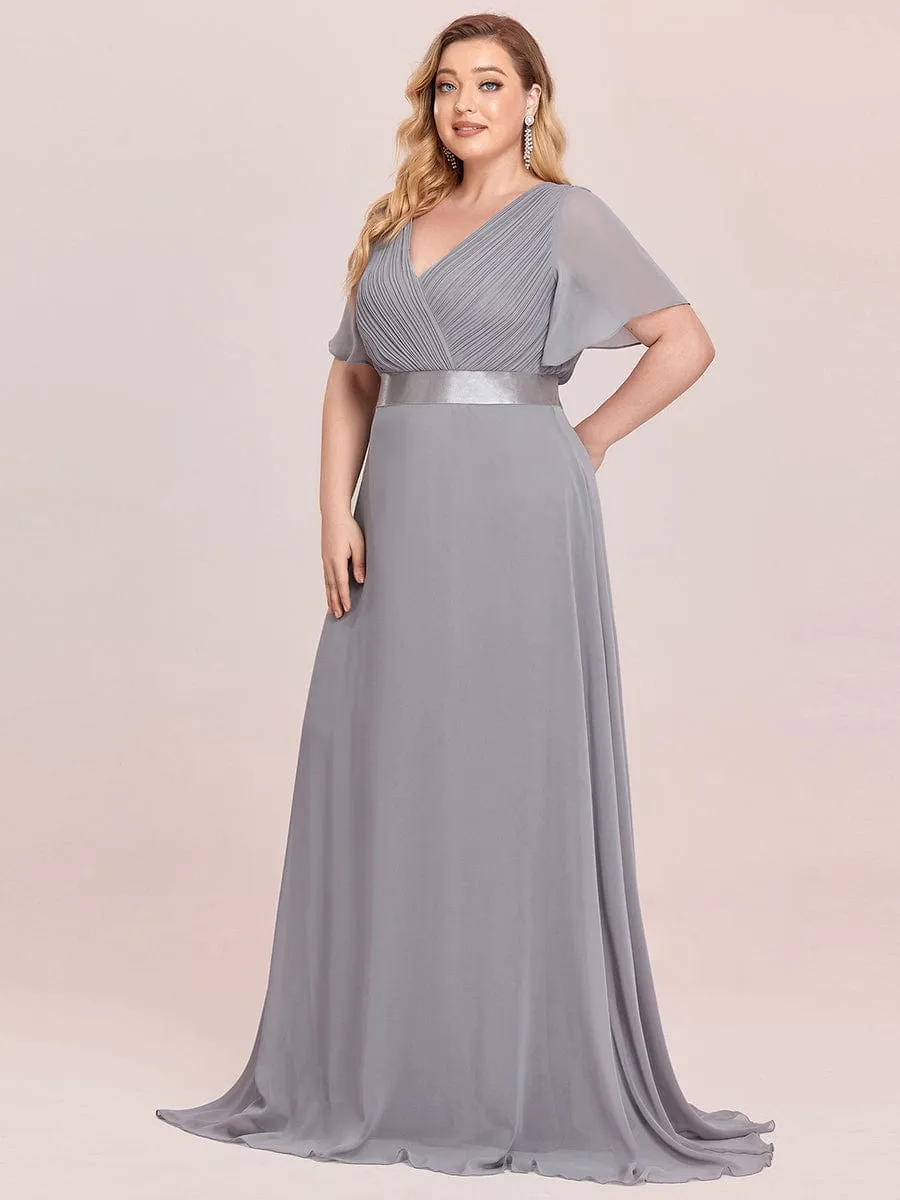 Monica | Plus Size Simple Empire Waist Flutter Sleeve Evening Dress