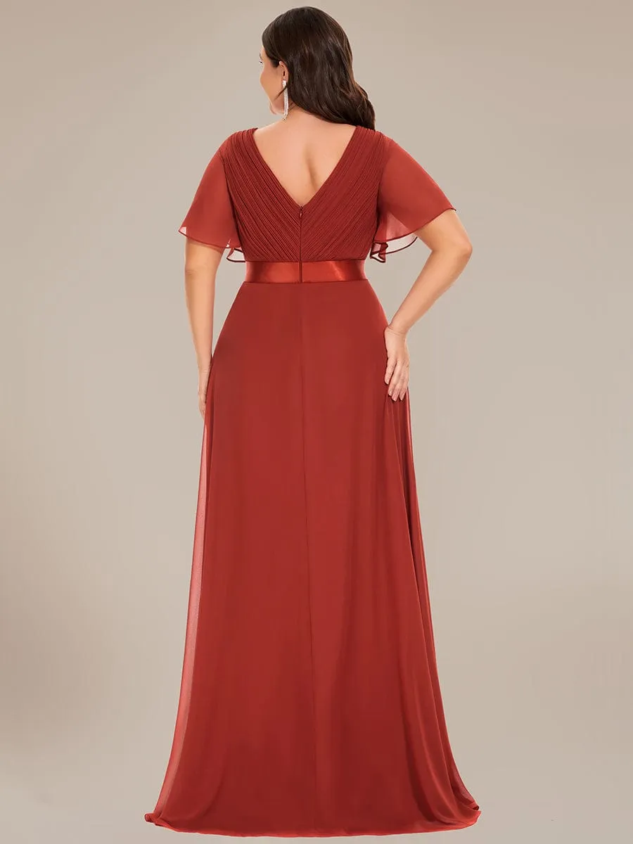 Monica | Plus Size Simple Empire Waist Flutter Sleeve Evening Dress