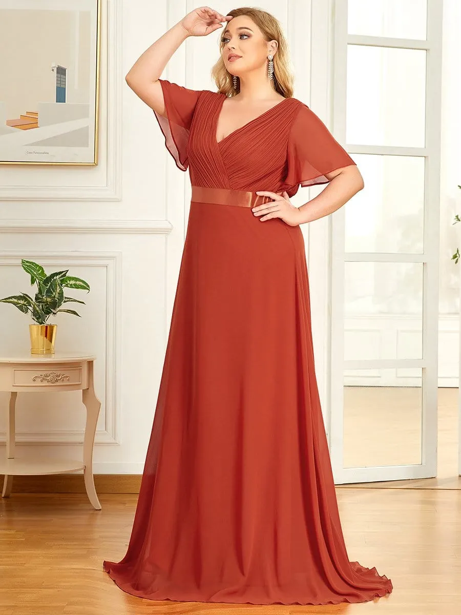 Monica | Plus Size Simple Empire Waist Flutter Sleeve Evening Dress