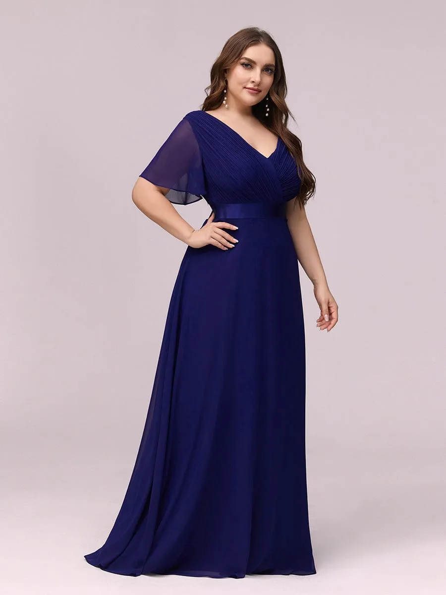 Monica | Plus Size Simple Empire Waist Flutter Sleeve Evening Dress