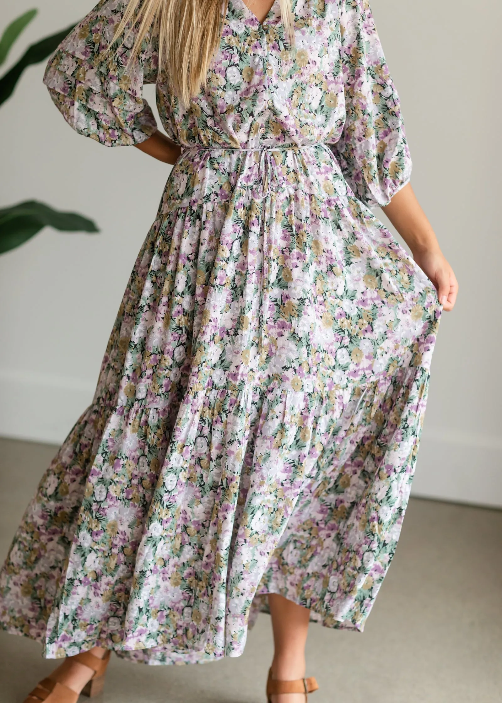 Multi Floral Tie Waist Maxi Dress - FINAL SALE