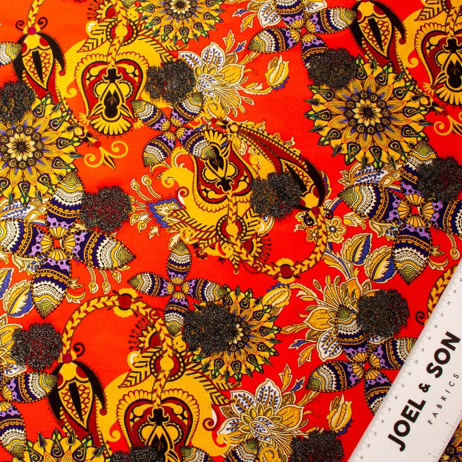 Mustard & Orange Printed Metallic Silk Crêpe de Chine