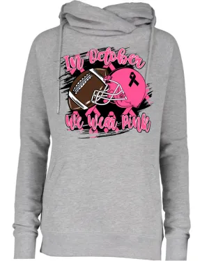 October Wear Pink Helmet Ball Pink Out Tackle Cancer Football Cowl Double Hood Top