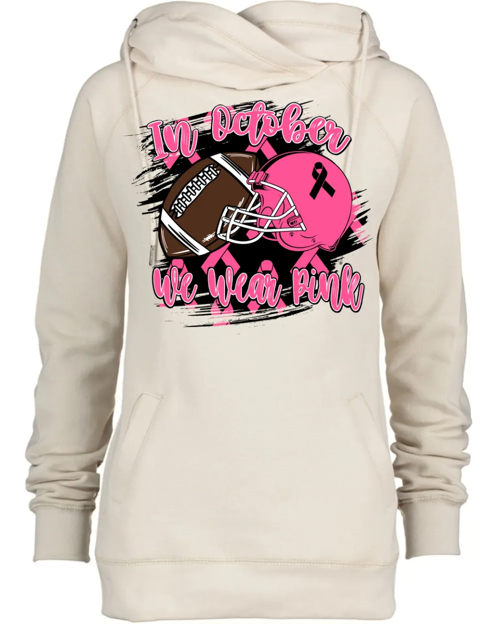 October Wear Pink Helmet Ball Pink Out Tackle Cancer Football Cowl Double Hood Top