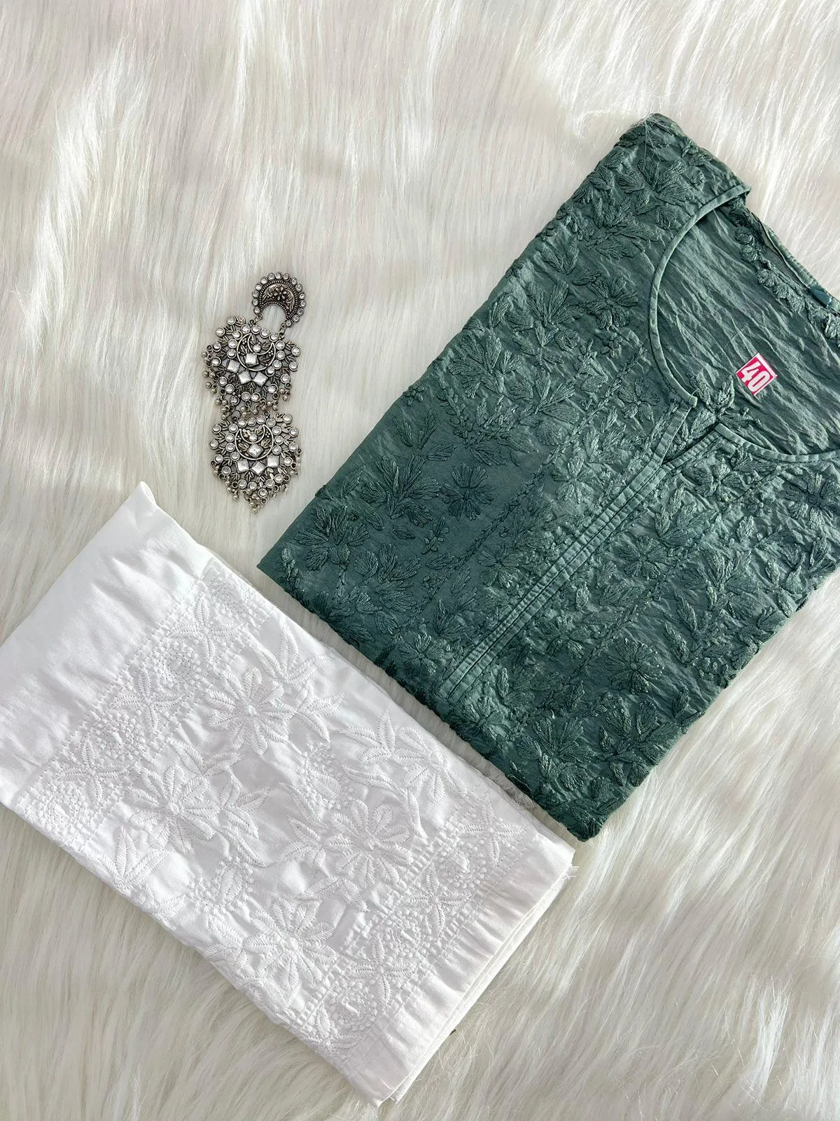 Olive Green Celestial Charm Chikankari Set