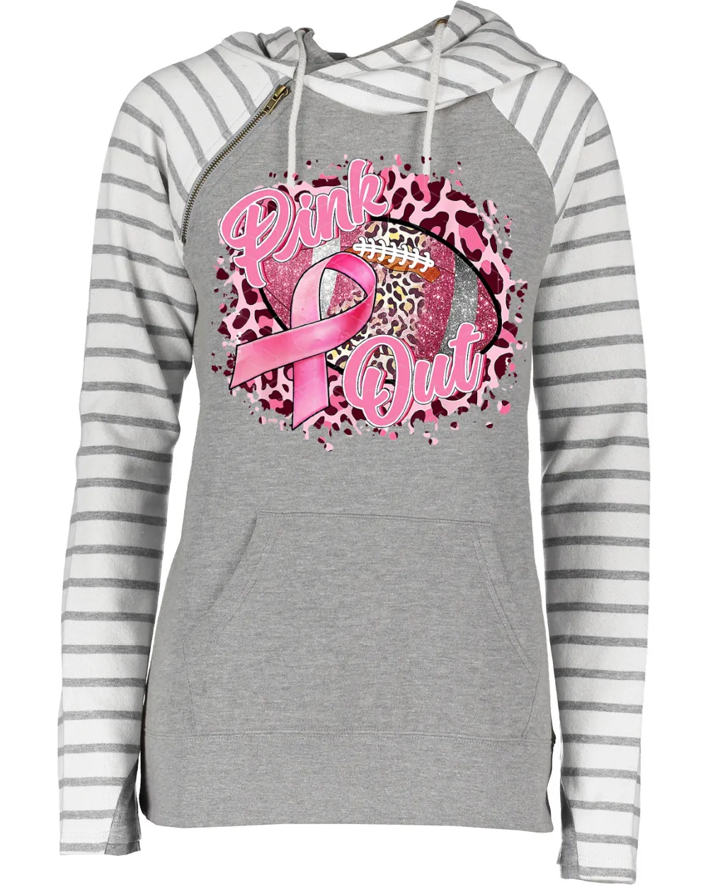 Pink Out Leopard Ball Circular Tackle Cancer Football Cowl Double Hood Top