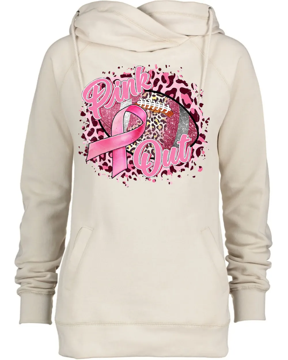 Pink Out Leopard Ball Circular Tackle Cancer Football Cowl Double Hood Top