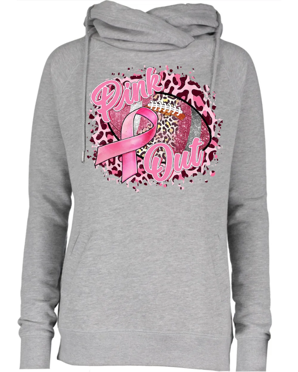 Pink Out Leopard Ball Circular Tackle Cancer Football Cowl Double Hood Top