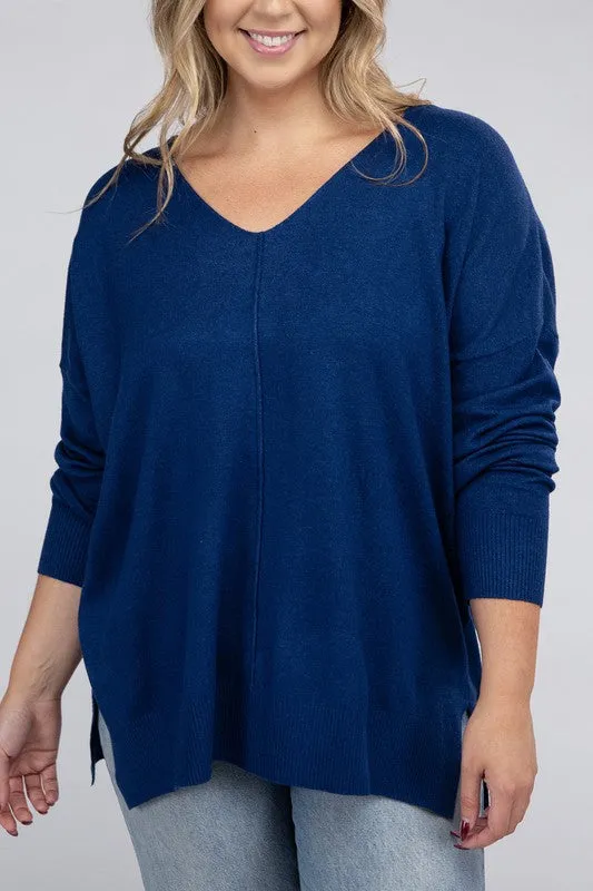 Plus Size Garment Dyed Front Seam Sweater