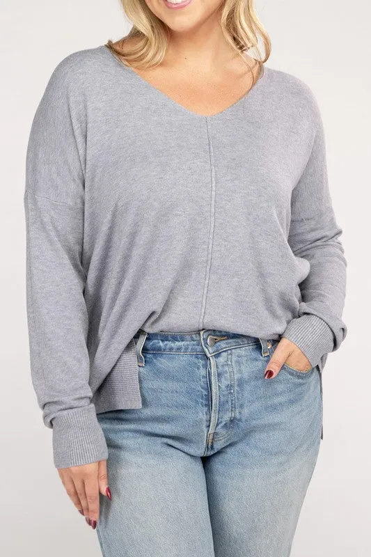 Plus Size Garment Dyed Front Seam Sweater