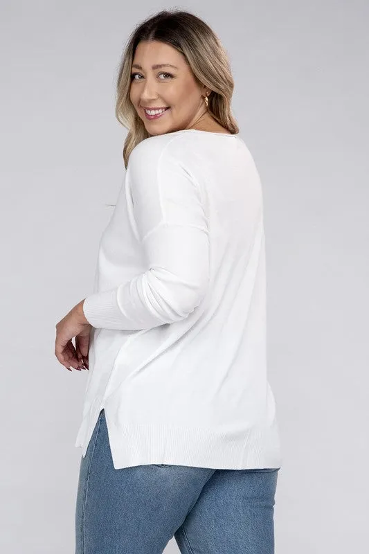 Plus Size Garment Dyed Front Seam Sweater