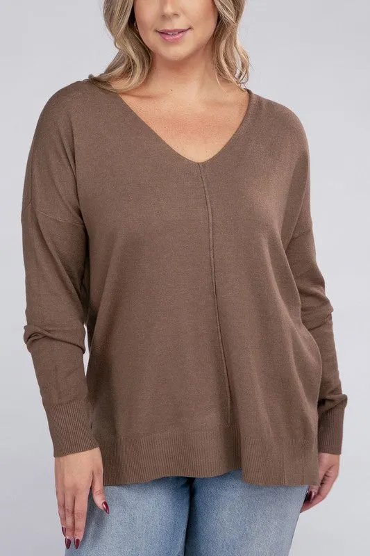 Plus Size Garment Dyed Front Seam Sweater