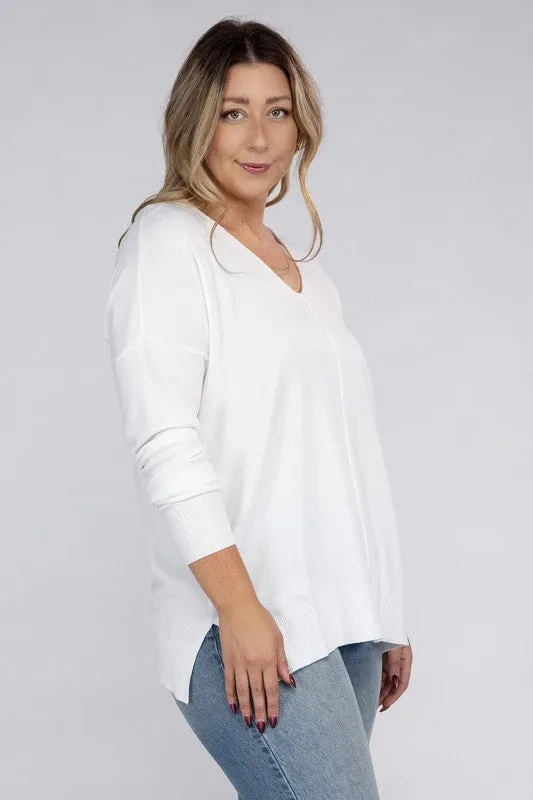 Plus Size Garment Dyed Front Seam Sweater