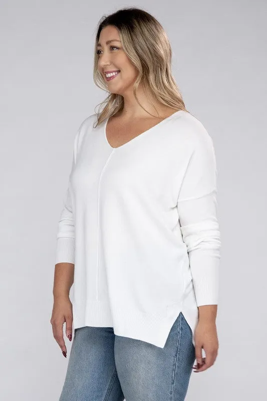 Plus Size Garment Dyed Front Seam Sweater