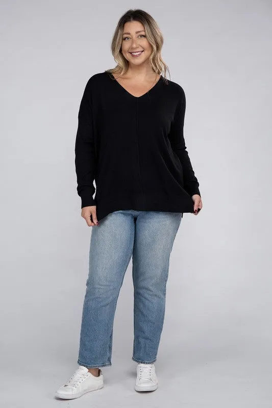 Plus Size Garment Dyed Front Seam Sweater