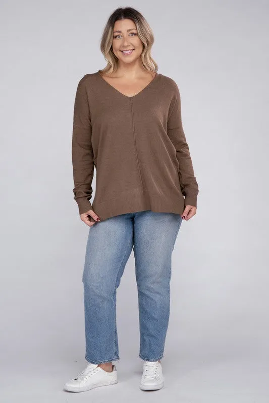 Plus Size Garment Dyed Front Seam Sweater