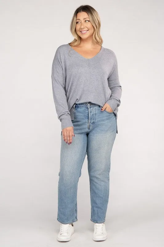 Plus Size Garment Dyed Front Seam Sweater