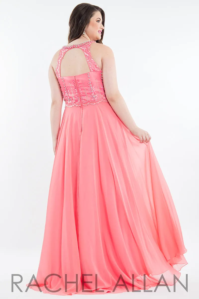 Rachel Allan Curves 7817 Coral Chiffon Dress - Size 24