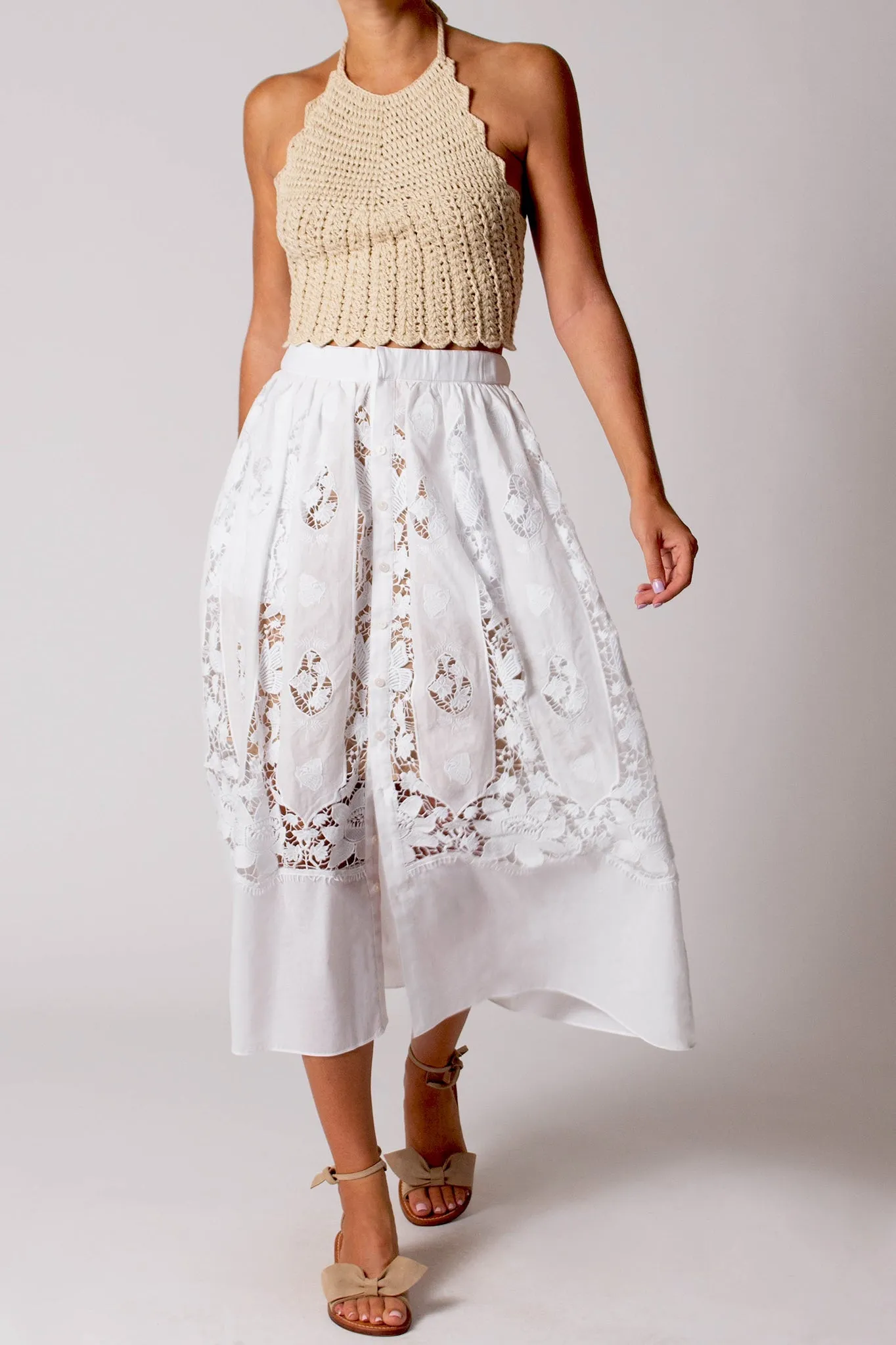 Reagan Embroidered Cotton Skirt by Miguelina