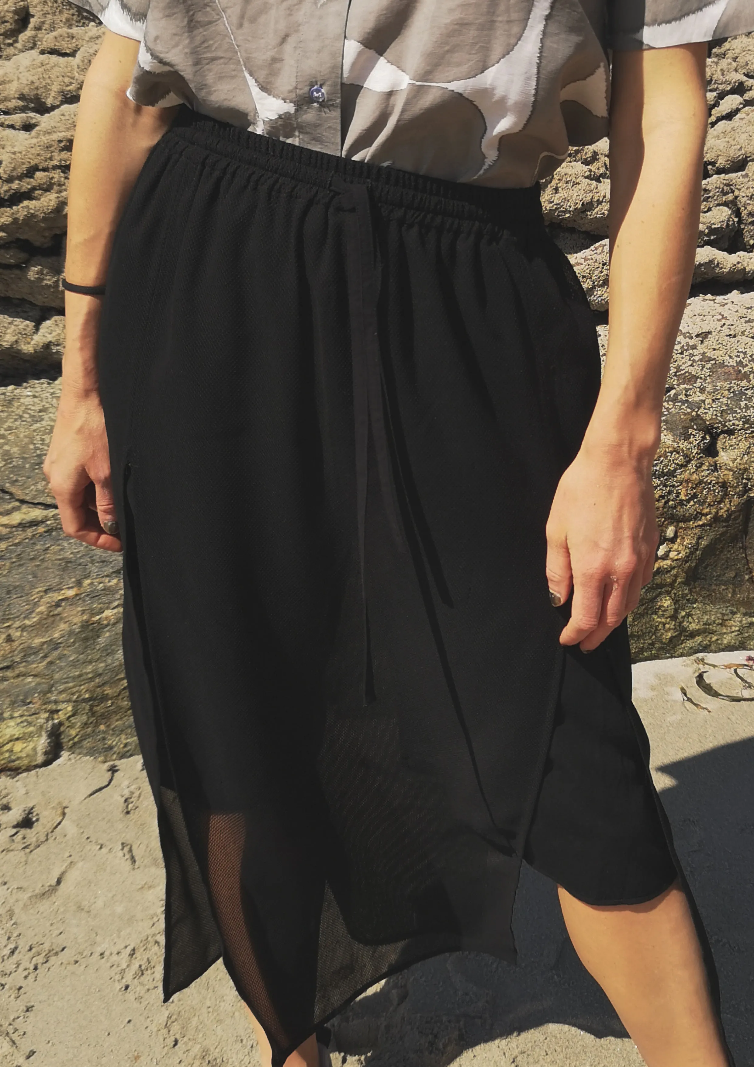 SKIRT LONG - SIDE SLOTS - AIRY MESH black by BERENIK