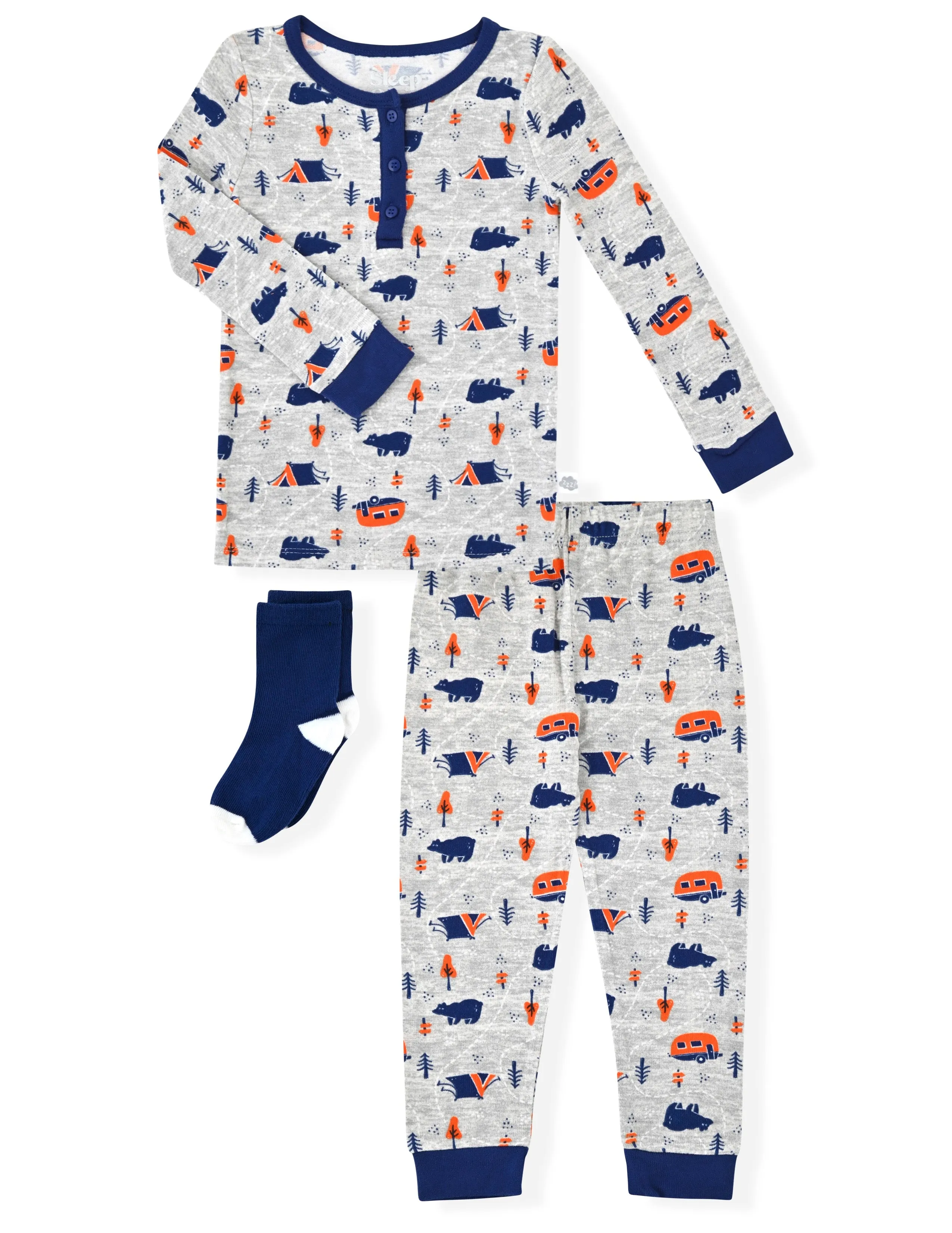 Sleep On It Infant & Toddler Boys 2-Piece Super Soft Jersey Snug-Fit Pajama Set with Matching Socks - Outdoors