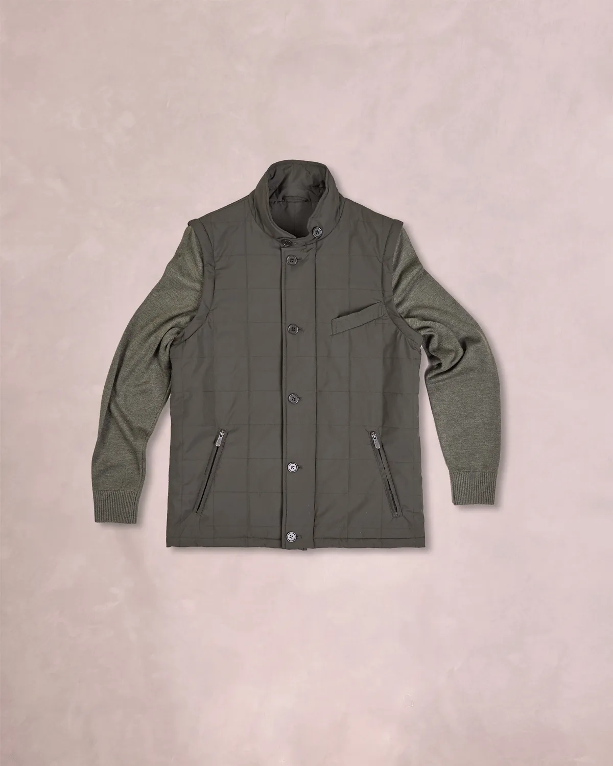 The Rhett - Nylon Vest w/Removable Knit Sleeves - Olive