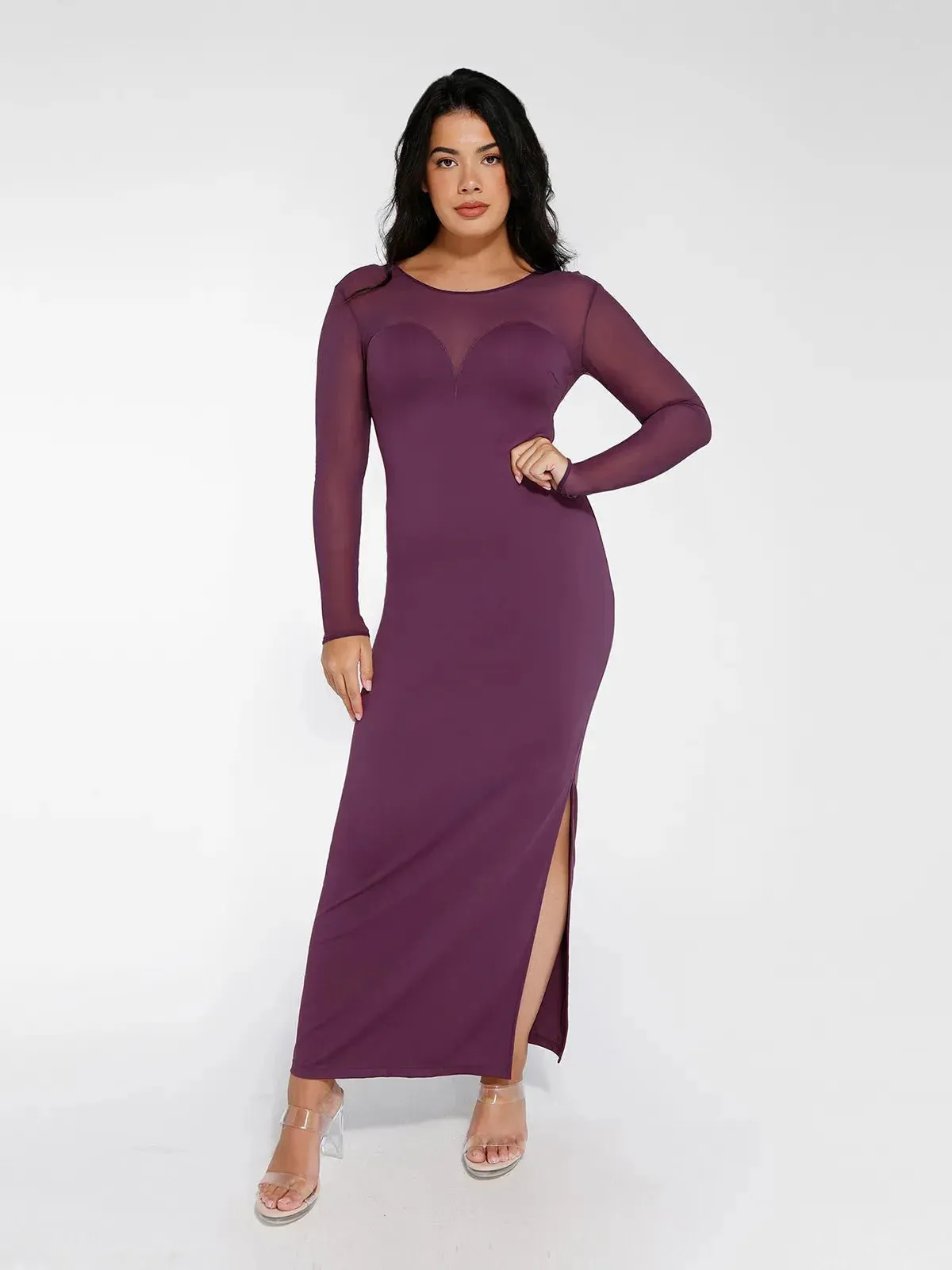 The Shapewear Dress Long Sleeve Sheer Mesh Maxi