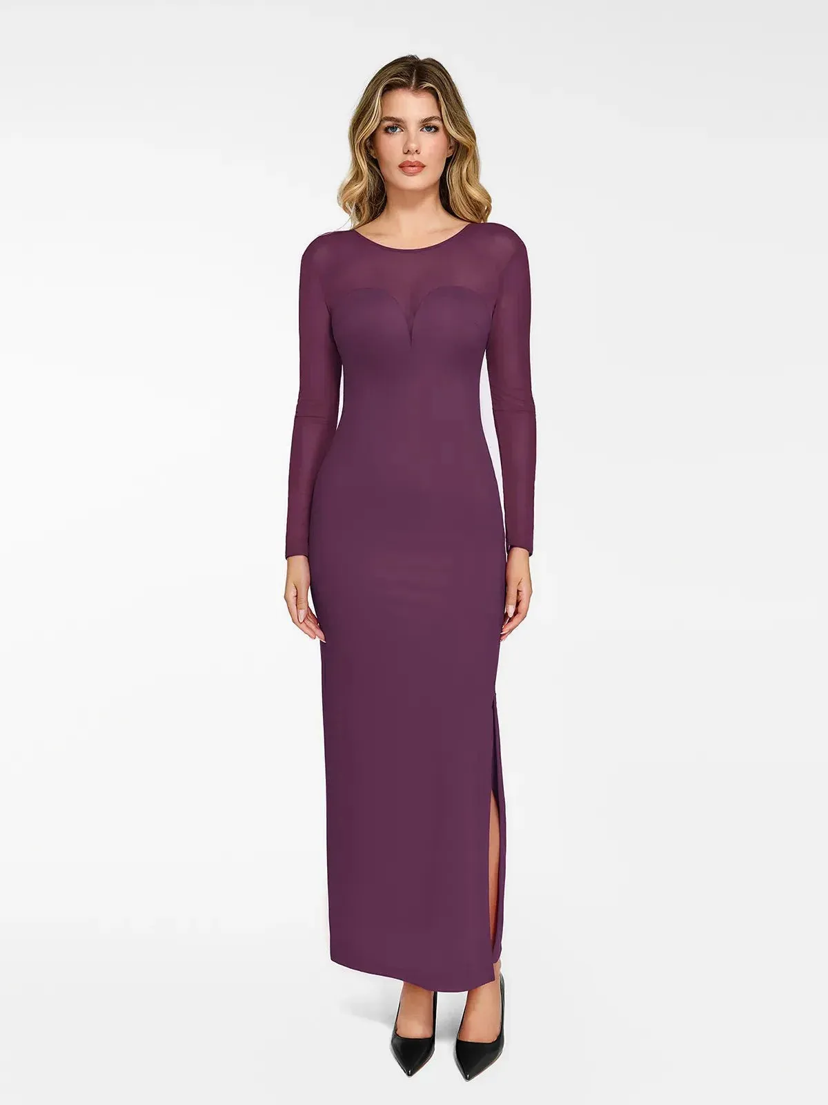 The Shapewear Dress Long Sleeve Sheer Mesh Maxi