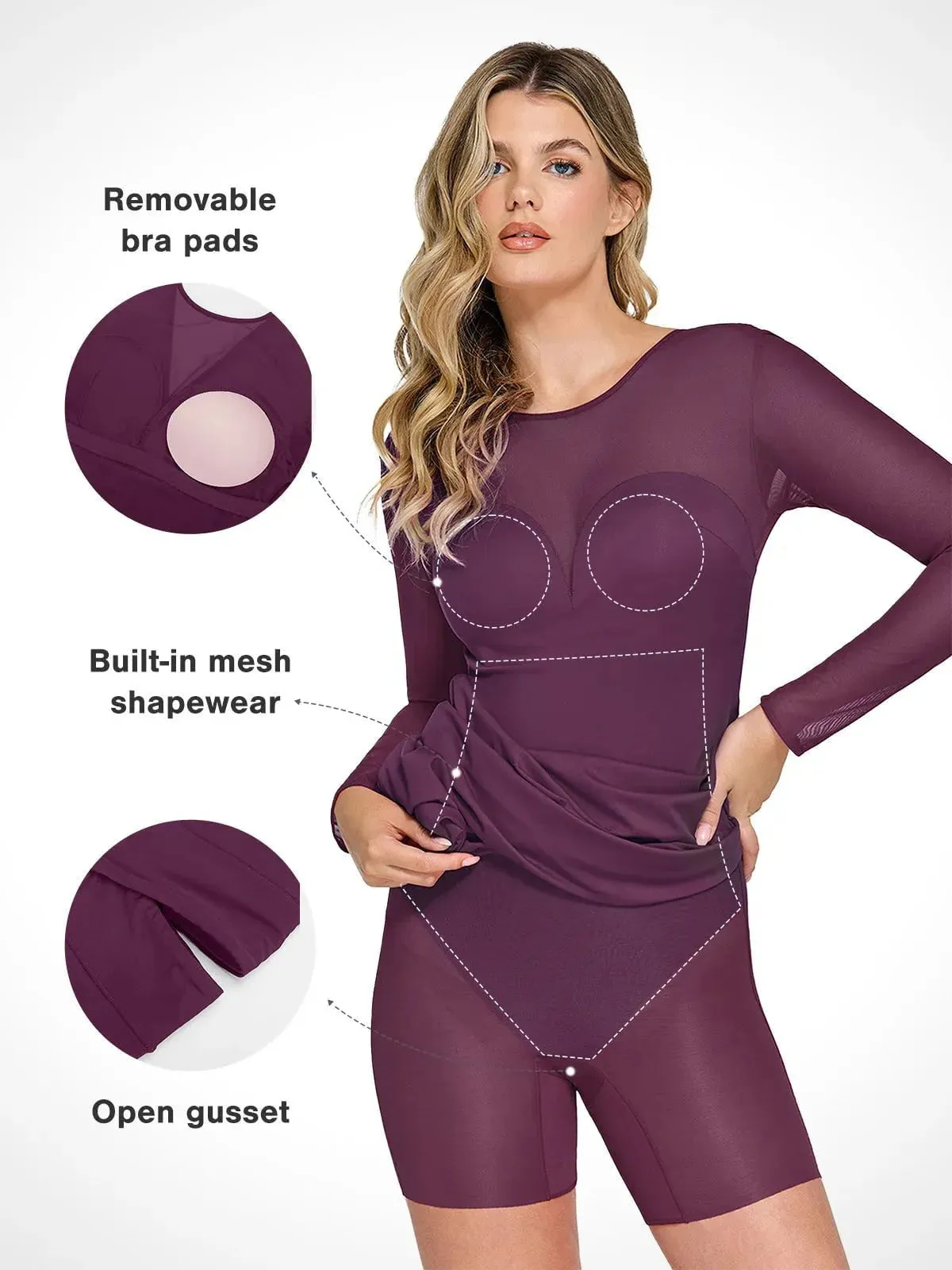 The Shapewear Dress Long Sleeve Sheer Mesh Maxi