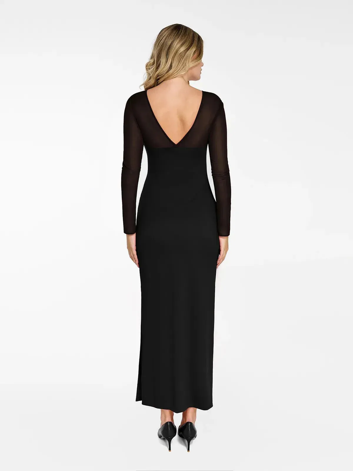 The Shapewear Dress Long Sleeve Sheer Mesh Maxi