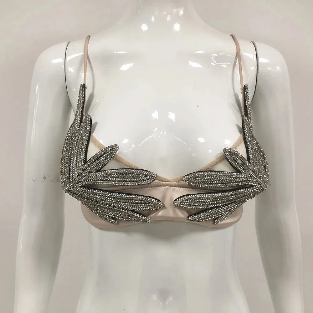 Trend4us Crystal Embellished Leaf Design Bralette