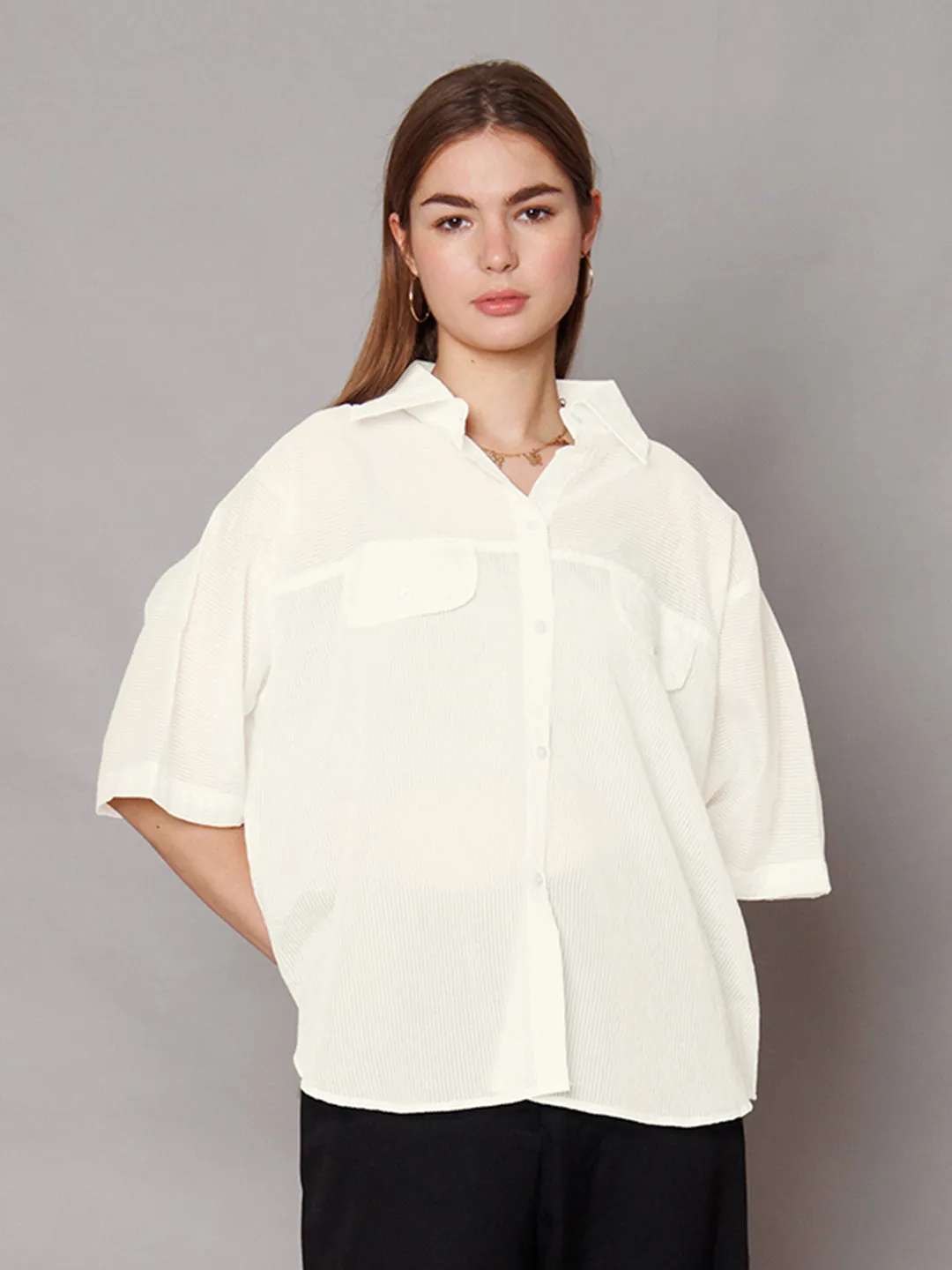 White Solid Relaxed Fit Shirt