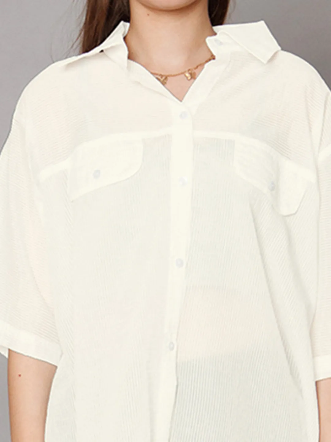 White Solid Relaxed Fit Shirt