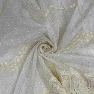 White With Thread Embroidery Kota Dyeable Cotton Fabric